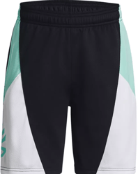 under armour boys' curry splash shorts, color: black/white/neo turquoise