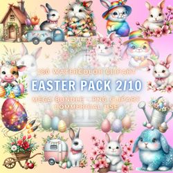 180 watercolor easter collection, clipart bundle 2-6, watercolor clipart, digital download, instant download