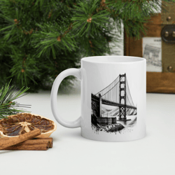 black and white, the golden gate bridge, white glossy mug - gifts for friends - coffee lover - personalized mug - 11oz, 15oz mug