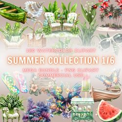 summer png, summer pack 1-6, clipart, transparent clipart, watercolor summer clipart, summer floral clipart