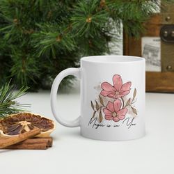 White glossy mug, Personalized Mug, Religious Mug, Birthday Gift, Flower Mug