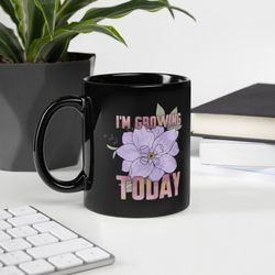 black glossy mug, personalized mug, religious mug, birthday gift, flower mug, beautiful florals