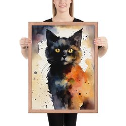 custom watercolor pet portraits, cute cat painting, black cat, cat bathroom art, cat portrait, painting from photo, cat