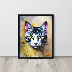 cute cat painting, cat bathroom art, cat lover gift, cat portrait, pet painting,pet portrait custom