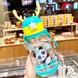 600ml antler creative cartoon baby feeding cup - portable kids sippy cup - leakproof water bottle - children's drinkware