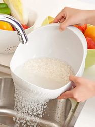 1pc silicone colander rice bowl drain basket - fruit bowl washing drain basket with handle - washing basket home kitchen