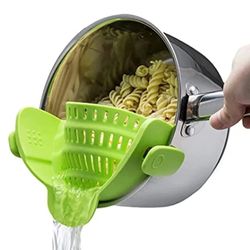 silicone kitchen strainer - clip on pots and pans drain rack - pasta noodle vegetable fruit strainer colander - kitchen