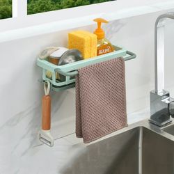 kitchen sponge sink holder - punch-free dish drain rack - storage shelf - bathroom shelves hanging rack - organizer acce