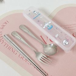 sanrio tableware set - kuromi cinnamoroll kawaii cartoon - student meal spoon chopsticks - stainless steel - toys girls