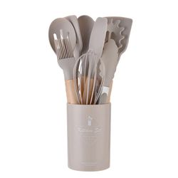 12pcs silicone cooking utensils set - wooden handle kitchen cooking tool - non-stick cookware spatula shovel egg kitchen