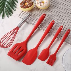 5pcs silicone cooking utensils set - non-stick silicone cake spatula - cooking shovel - whisk - oil brush - flexible kit