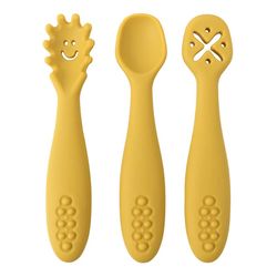 3pcs silicone spoon fork for baby utensils set - feeding food toddler learn to eat training - soft fork cutlery - childr