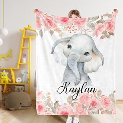 elephant cute baby blanket,personalized name blanket for baby/kids/youth/adult/pet, custom baby minky soft blanket