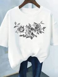 Flower Print Fashion Plant Trend Lovely Style Short T-shirt For Women 10