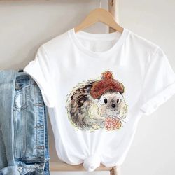 Flower Hedgehog Cartoon Printing T-shirt For Women