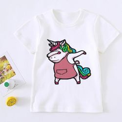 fashion cute unicorn girl t shirt children rainbow 2024