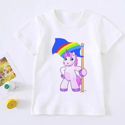 the fashion cute unicorn girl t shirt children rainbow