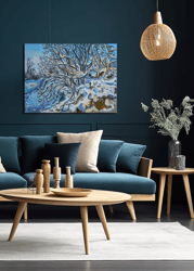 fine modernist digital extra large artwork original winterscape trendy modern poster royal blue wall art decor maximalis