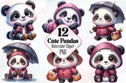 panda clipart, rainbow clipart, umbrella