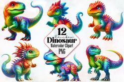 watercolor rainbow dinosaur clipart, png