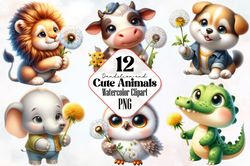 cute animals and dandelion clipart, png