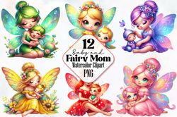 watercolor fairy mom and baby clipart