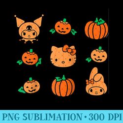 hello kitty my melody kuromi pumpkins halloween raglan baseball - digital png downloads