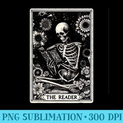 skeleton reading book the reader tarot card funny book - png graphics