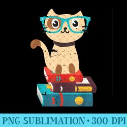 nerd cat book reader with glasses cute geek books - printable png graphics