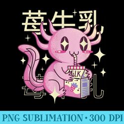 japanese anime shake carton kawaii axolotl strawberry milk - sublimation templates png