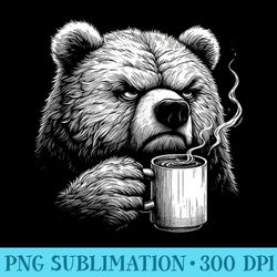 funny bear drinking coffee graphic art design - png download collection