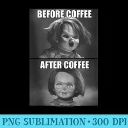 childs play chucky before coffee after coffee - png image download