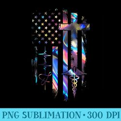 nurse american christian cross jesus caduceus us flag - png download artwork