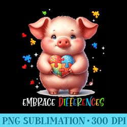 embrace differences puzzle heart pig autism awareness - png download