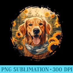 golden retriever dog vintage bandana headband sunflower - fashionable shirt design