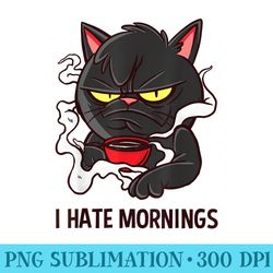 i hate mornings quote funny breakfast coffee cat - png download gallery