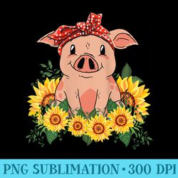 womens cute pig bandana sunflower - png art files
