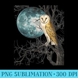 owl barn night moon full vintage illustration birder graphic - png download clipart