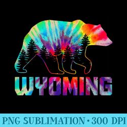 wyoming tie dye bear pride outdoor hiking camping vintage - modern png designs
