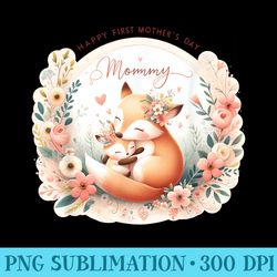 happy first mothers day mommy cute fox mom child flower - png graphics download