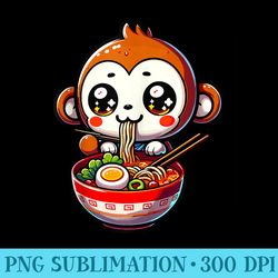 cute monkey eating ramen japanese food - sublimation graphics png