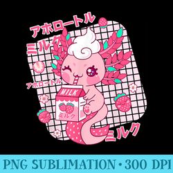 kawaii axolotl strawberry milk shake japanese retro anime - png image download