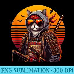 japanese retro samurai cat tattoo ninja kawaii graphic - png graphics download