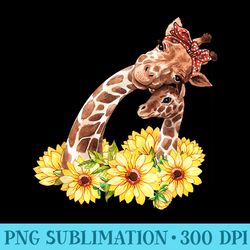 mom sunflower safari africa animal baby giraffe - png download clipart