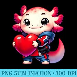 cute axolotl holding heart anime kawaii axolotl lover - png download resource