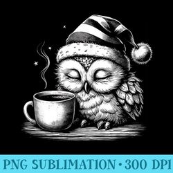 cute owl with coffee graphic art design - png download gallery