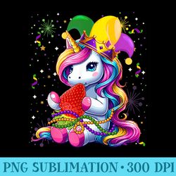 colorful unicorn jester hat eating strawberry mardi gras - high resolution png designs