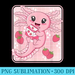 japanese strawberry milk anime pink kawaii axolotl - png download high quality