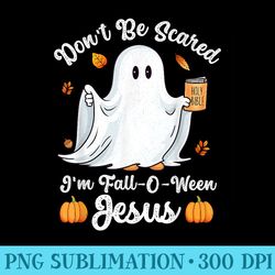 Cute Ghost Christian Halloween Falloween Jesus Pumpkin - Modern Png Designs