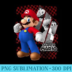 nintendo super mario large mario portrait checkered backdrop - fashionable shirt design